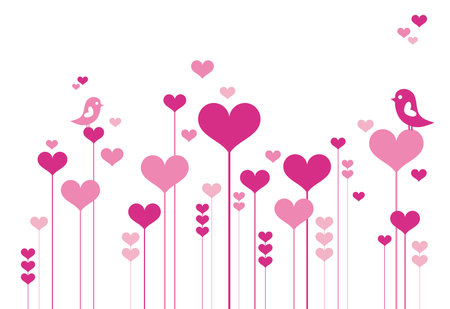 Heart flowers with lovebirds, vector backgroundのイラスト素材