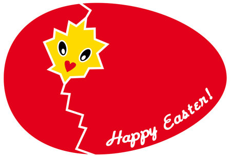 happy easter with broken red egg and chickenのイラスト素材