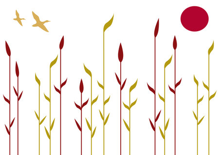 Reeds, floral background with birds, vector のイラスト素材