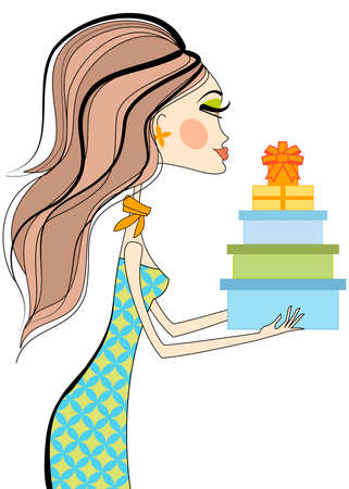 Fashion girl holding gift boxes, vectorのイラスト素材