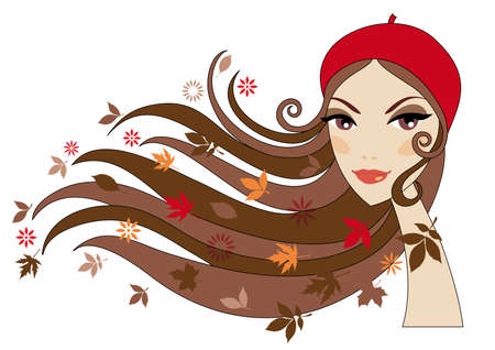 Woman with autumn leaves in her hairのイラスト素材