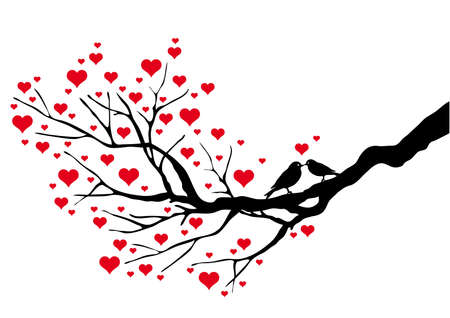 birds kissing on a heart tree, vector backgroundのイラスト素材