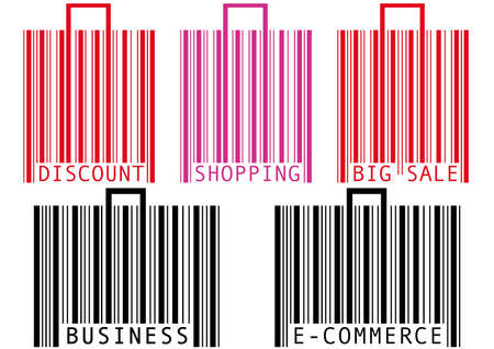set of bar code shopping bags and suitcasesのイラスト素材