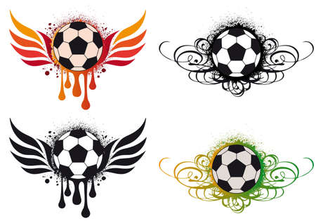 grungy soccer ball with fire wings and ornaments,  backgroundのイラスト素材
