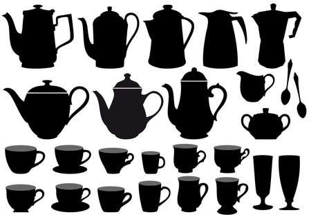 coffee pot and cup silhouettesのイラスト素材