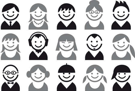 icon set of woman and man facesのイラスト素材