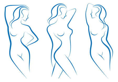 beautiful nude woman silhouettes のイラスト素材