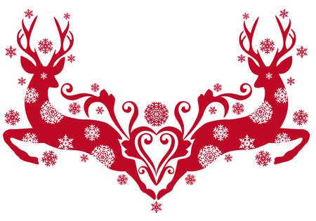 red christmas deer with snowflakes, backgroundのイラスト素材