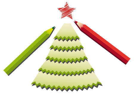 pencil shavings christmas tree with red star のイラスト素材