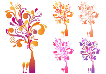 champagne bottle with explosive ornament, vector backgroundのイラスト素材