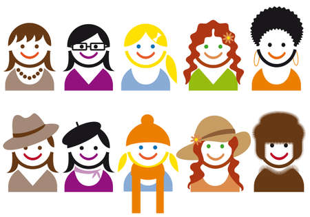 woman faces and hair style,  icon setのイラスト素材