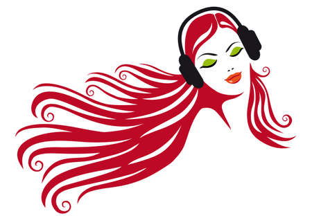 woman with beautiful hair and headphones, vector illustrationのイラスト素材