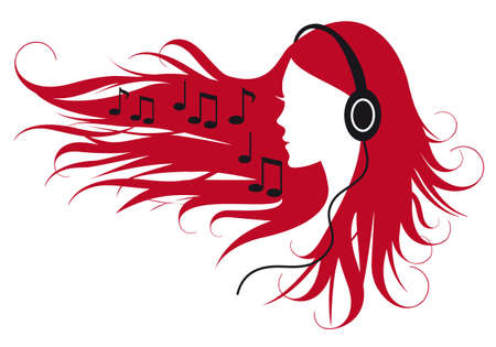 woman with headphones and music notes, vector illustrationのイラスト素材