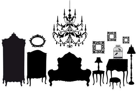 bedroom with french antique furniture, vector backgroundのイラスト素材