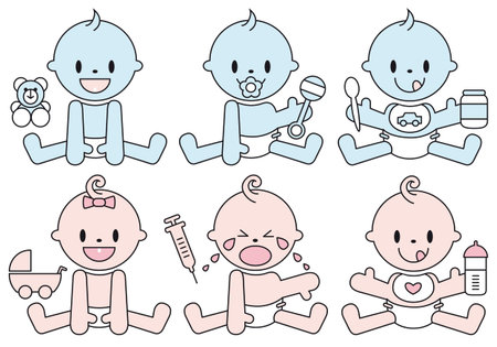 set of baby boys and girls, vector illustrationのイラスト素材