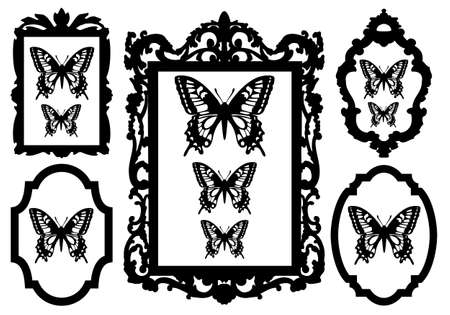 butterflies in antique picture frames, vector illustrationのイラスト素材