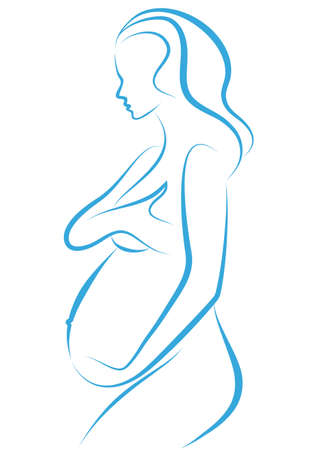 beautiful pregnant woman, vector line drawingのイラスト素材