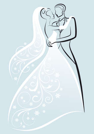 bride and bridegroom kissing, vector illustrationのイラスト素材