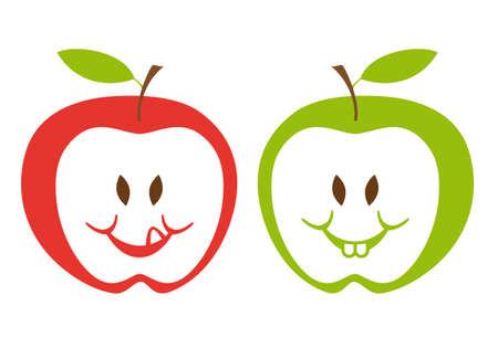 red and green apple faces, vector illustrationのイラスト素材