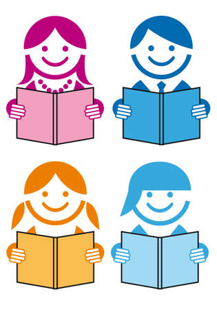 people reading books, vector icon setのイラスト素材