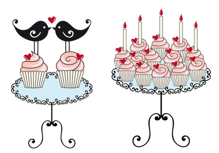 birthday cupcakes with heartsのイラスト素材