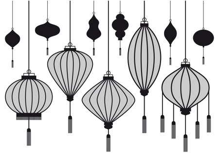 set of chinese lantern, vector silhouettesのイラスト素材