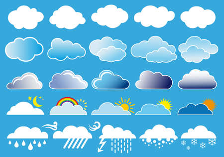 different clouds and weather symbols, vector setのイラスト素材