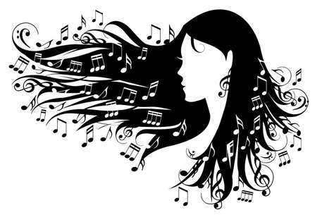 woman with music notes in her hair, vector illustration woman with music notes in her hair, vector illustration