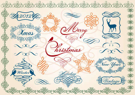 set of ornamental christmas frames, vector design elementsのイラスト素材