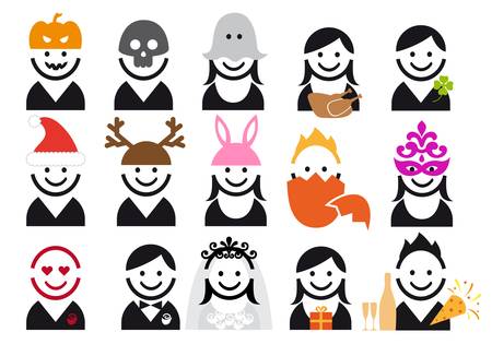holiday and celebration people, vector icon setのイラスト素材