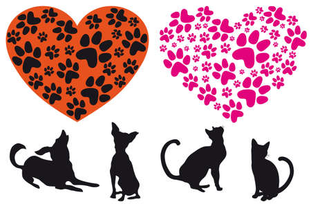 red heart with cat and dog footprint pattern, vector backgroundのイラスト素材