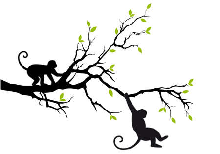 monkey hanging on tree branchのイラスト素材