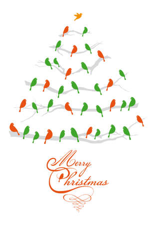 christmas tree with birds,background illustrationのイラスト素材