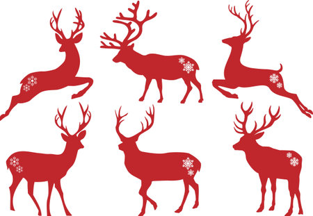 Christmas deer stag silhouettesのイラスト素材