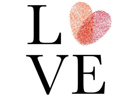 love sign with red fingerprint heart, illustrationのイラスト素材