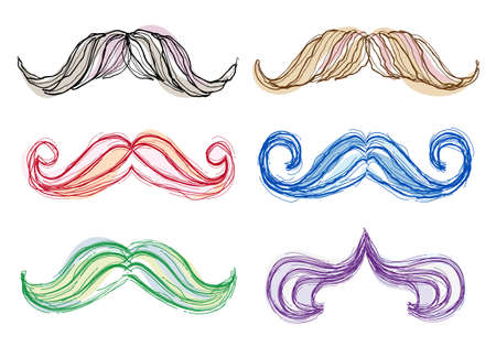 Hand-drawn mustache set with watercolor painting, vectorのイラスト素材
