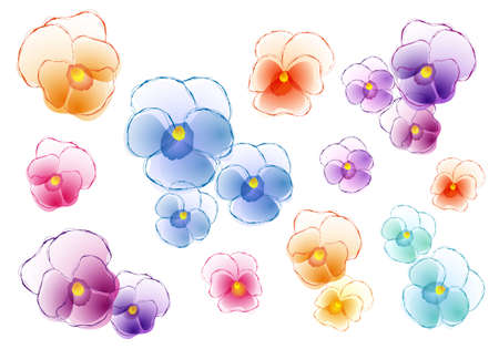 set of colorful pansy flowers, vector design elementsのイラスト素材