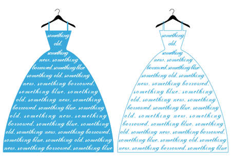 wedding dress with text something blue, vector illustrationのイラスト素材