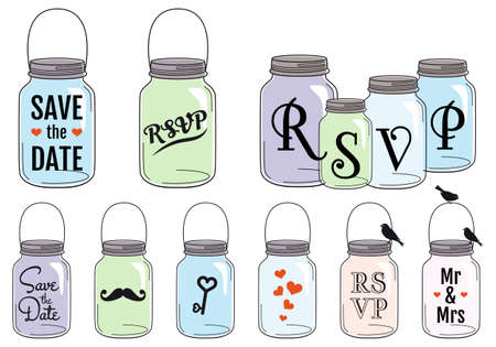 Save the date invitation designs with jars, vector setのイラスト素材