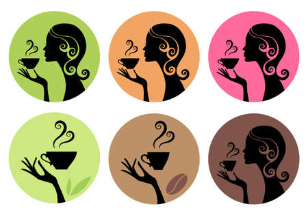 woman drinking coffee and tea, vector setのイラスト素材