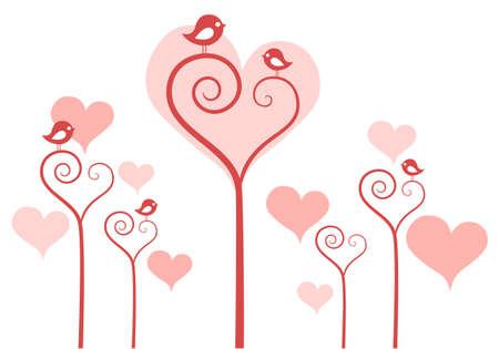 heart flowers with cute birdsのイラスト素材