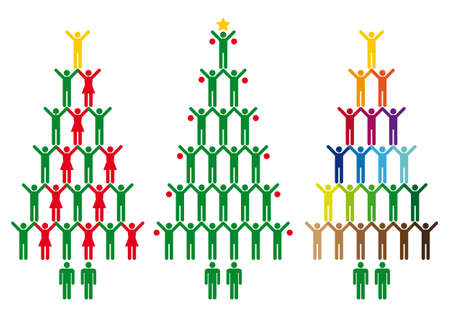 abstract christmas tree with colorful people icons, vector design elementsのイラスト素材