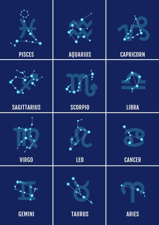zodiac signs, horoscope symbols, vector icon setのイラスト素材
