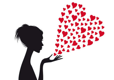 Woman with red hearts, vector illustrationのイラスト素材