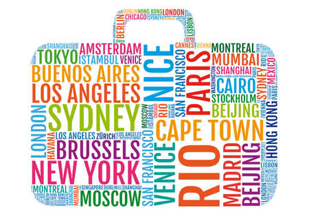 travelling, colorful city trip suitcase , vector illustrationのイラスト素材