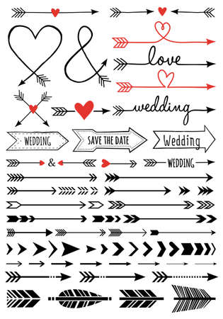 hand-drawn wedding arrows, set of vector design elementsのイラスト素材