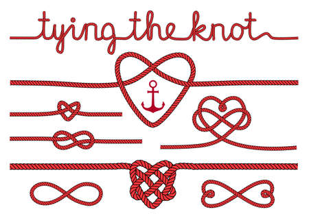 tying the knot, rope hearts for wedding invitation, set of vector design elementsのイラスト素材
