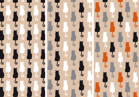 cats seamless pattern, two, three and four colors, vector setのイラスト素材