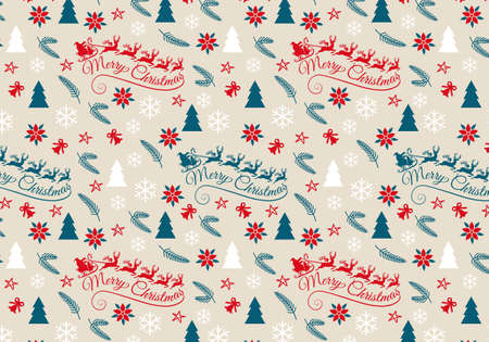 Seamless Christmas pattern with Santa Claus and his reindeer, vector, digital wrapping paperのイラスト素材