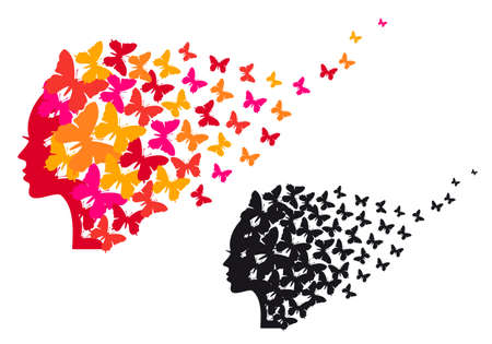 woman head with colorful butterflies, vector illustrationのイラスト素材